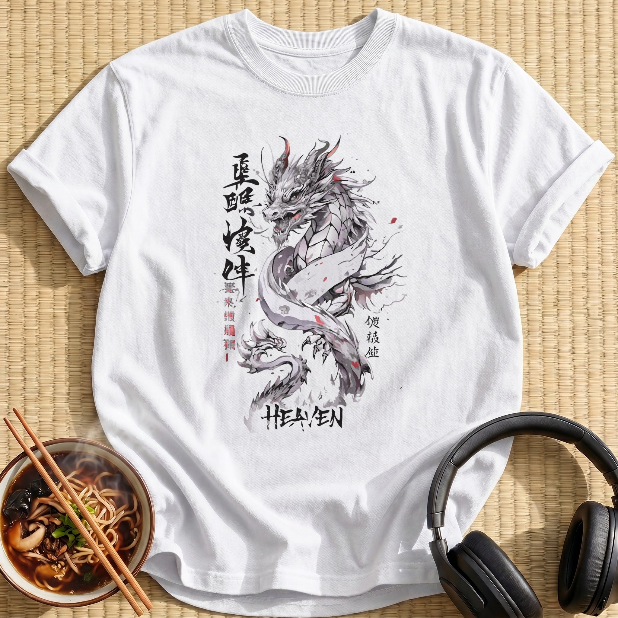 Heaven Silver Dragon Ink Wash Art - White