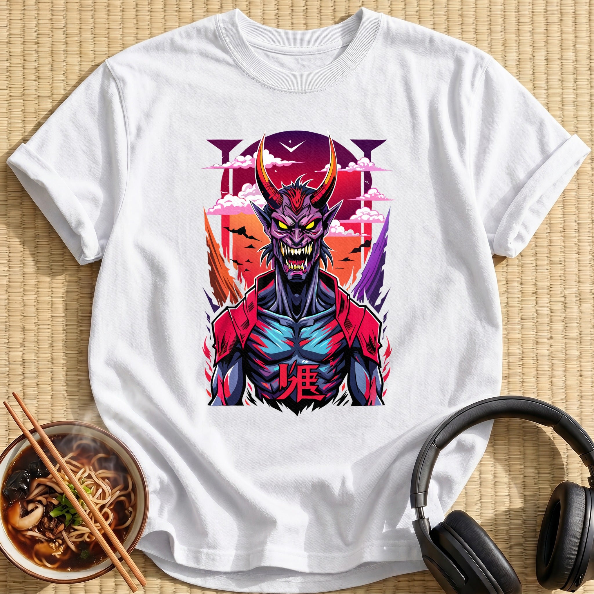 Horned Red Demon Sunset Portrait - White