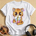 Kawaii Kitten Sipping Bubble Tea - White