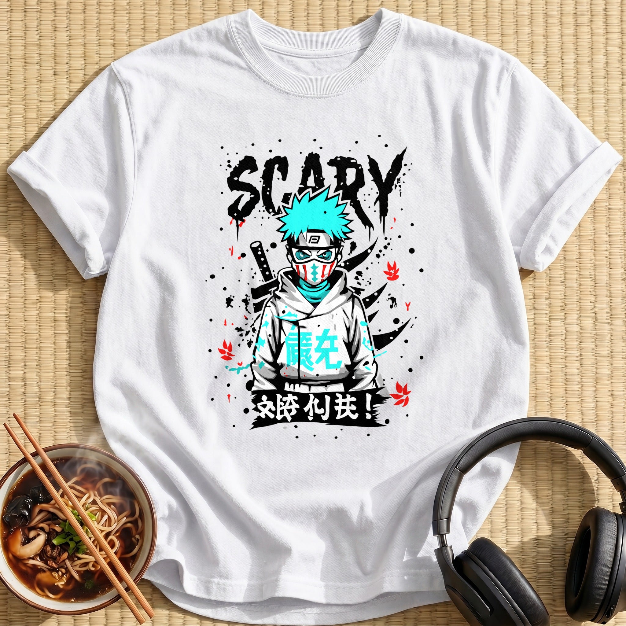 Masked Ninja Boy Scary Graffiti - White