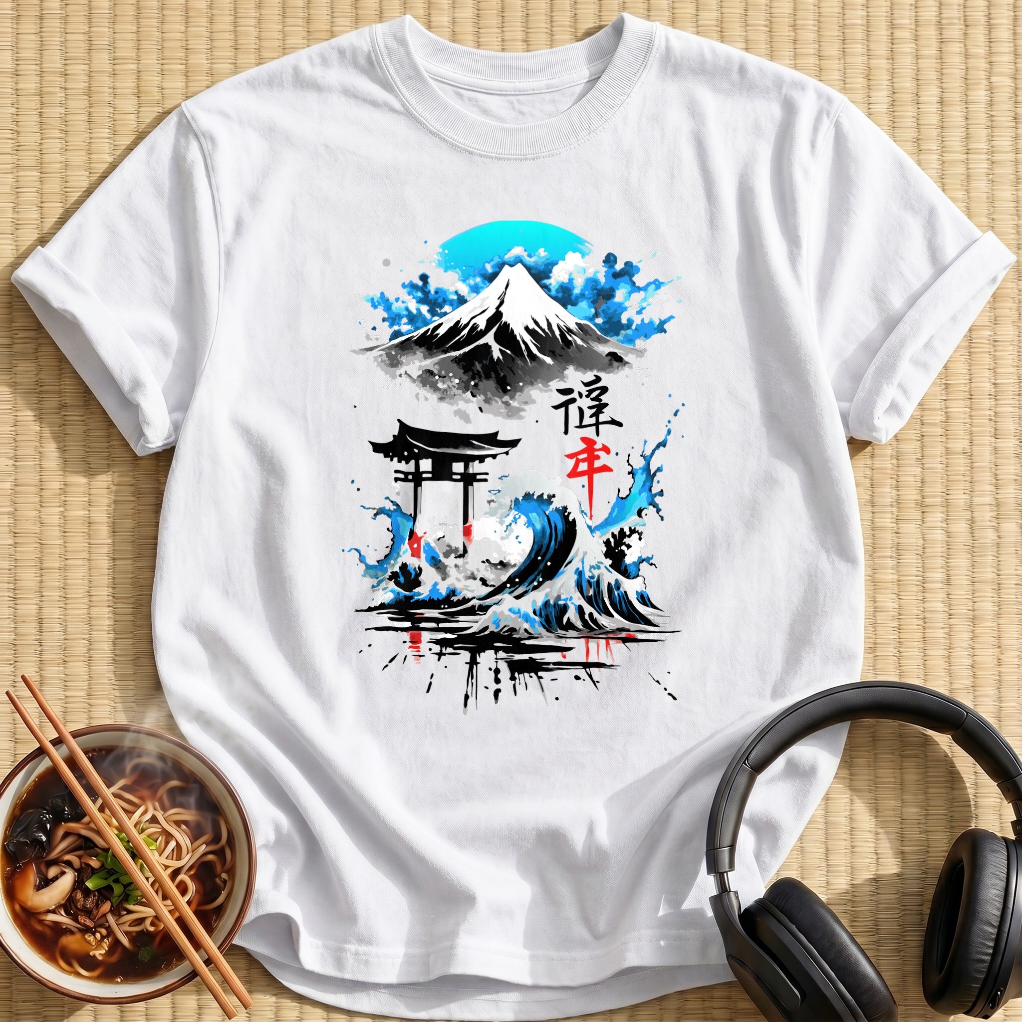 Mount Fuji Torii Wave Ink - White