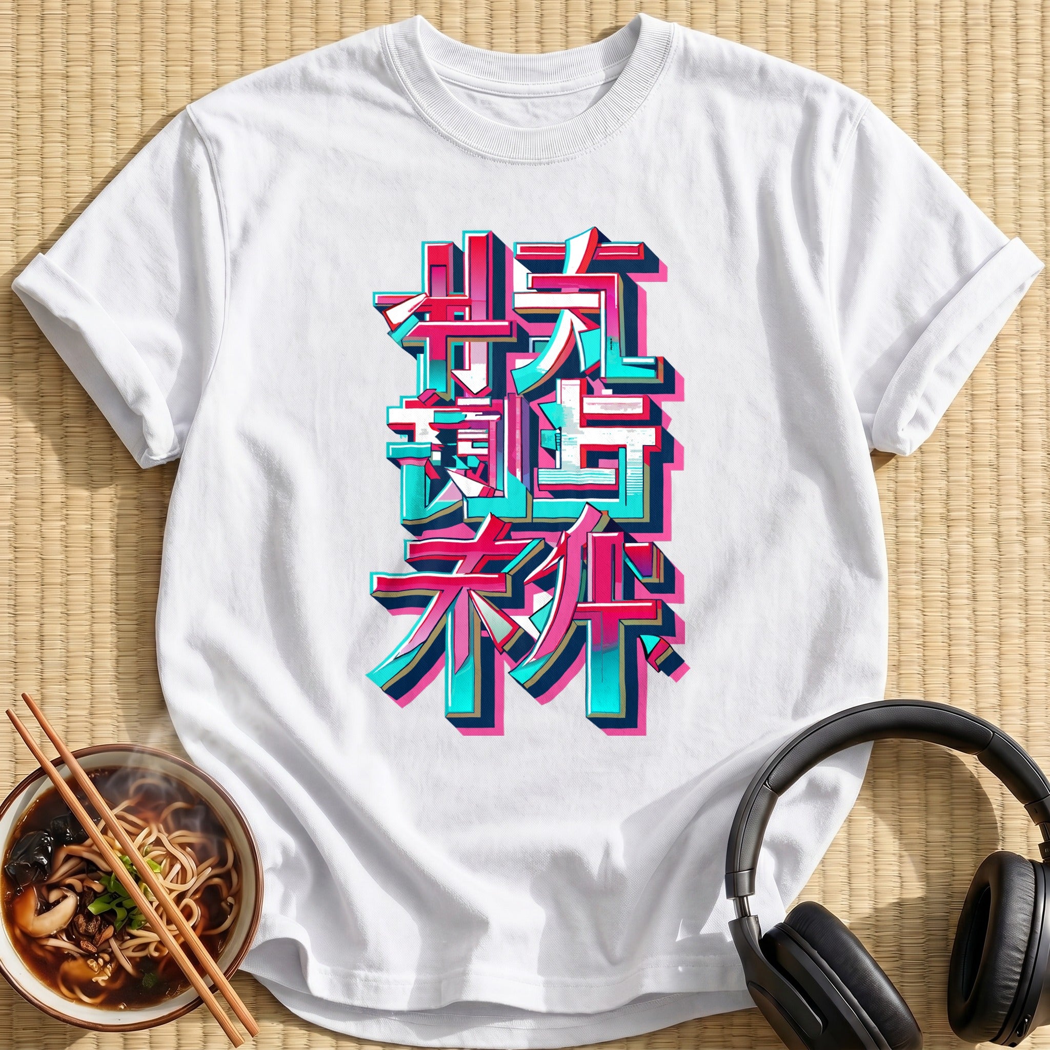 Neon Glitch Japanese Kanji Lettering - White