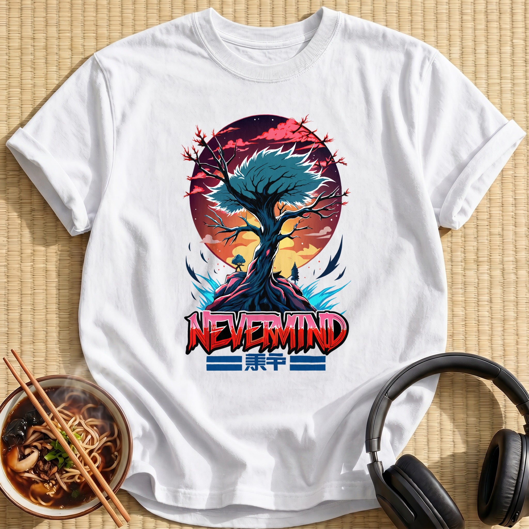 Nevermind Sunset Tree Mountain Scene - White