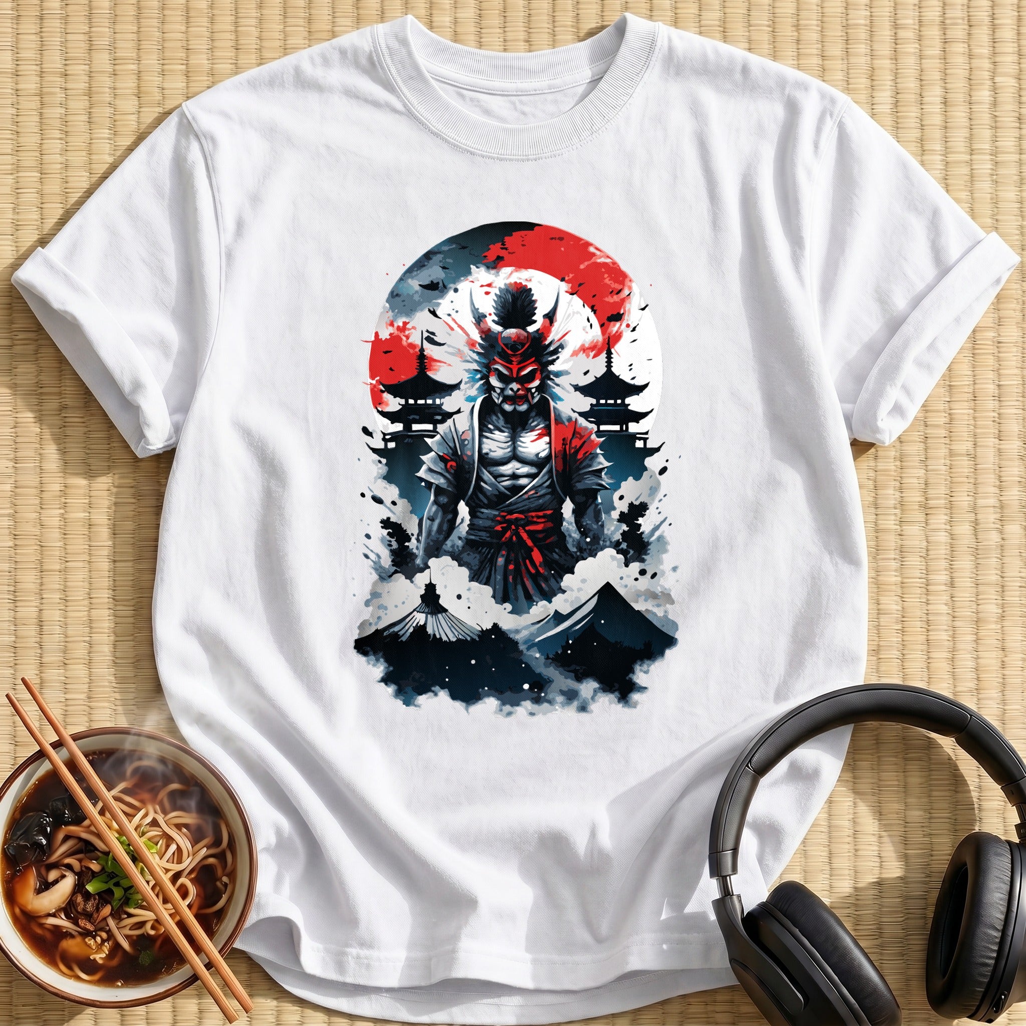Oni Demon Samurai Red Moon - White