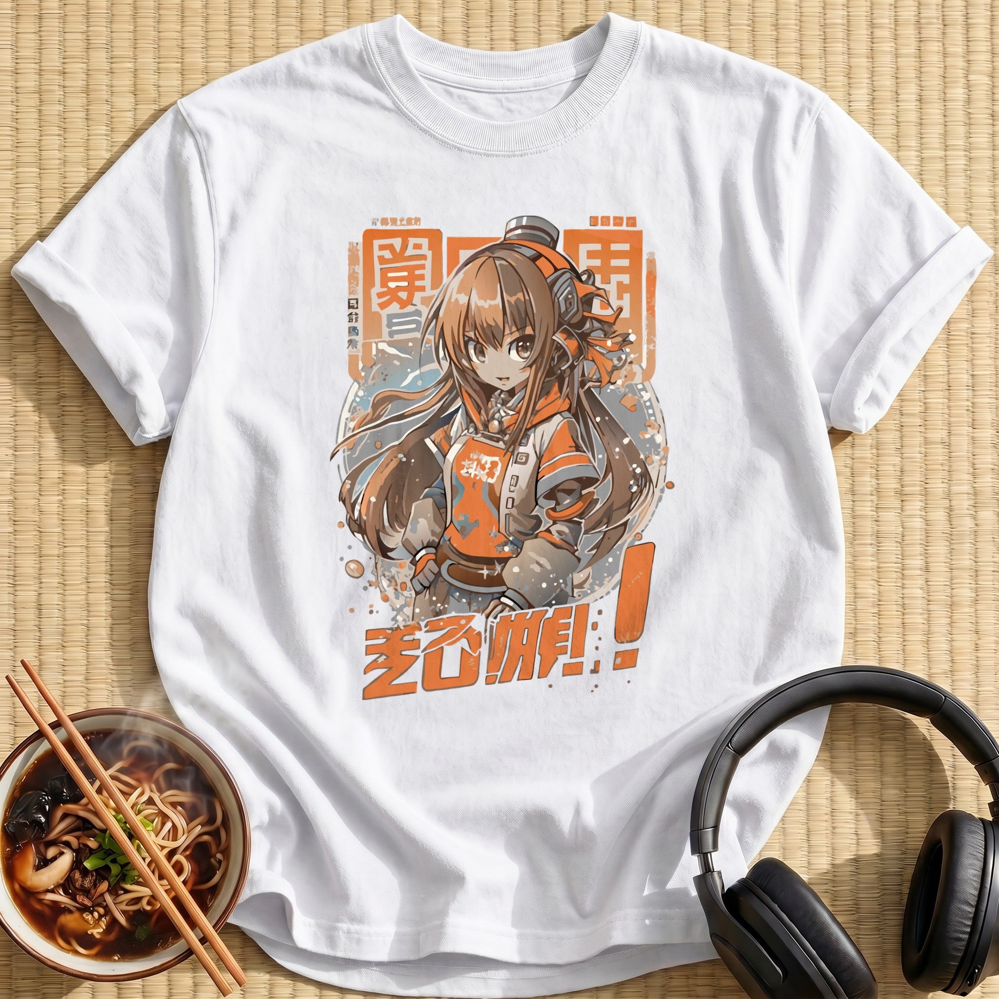 Orange Headphones Anime Gamer Girl - White