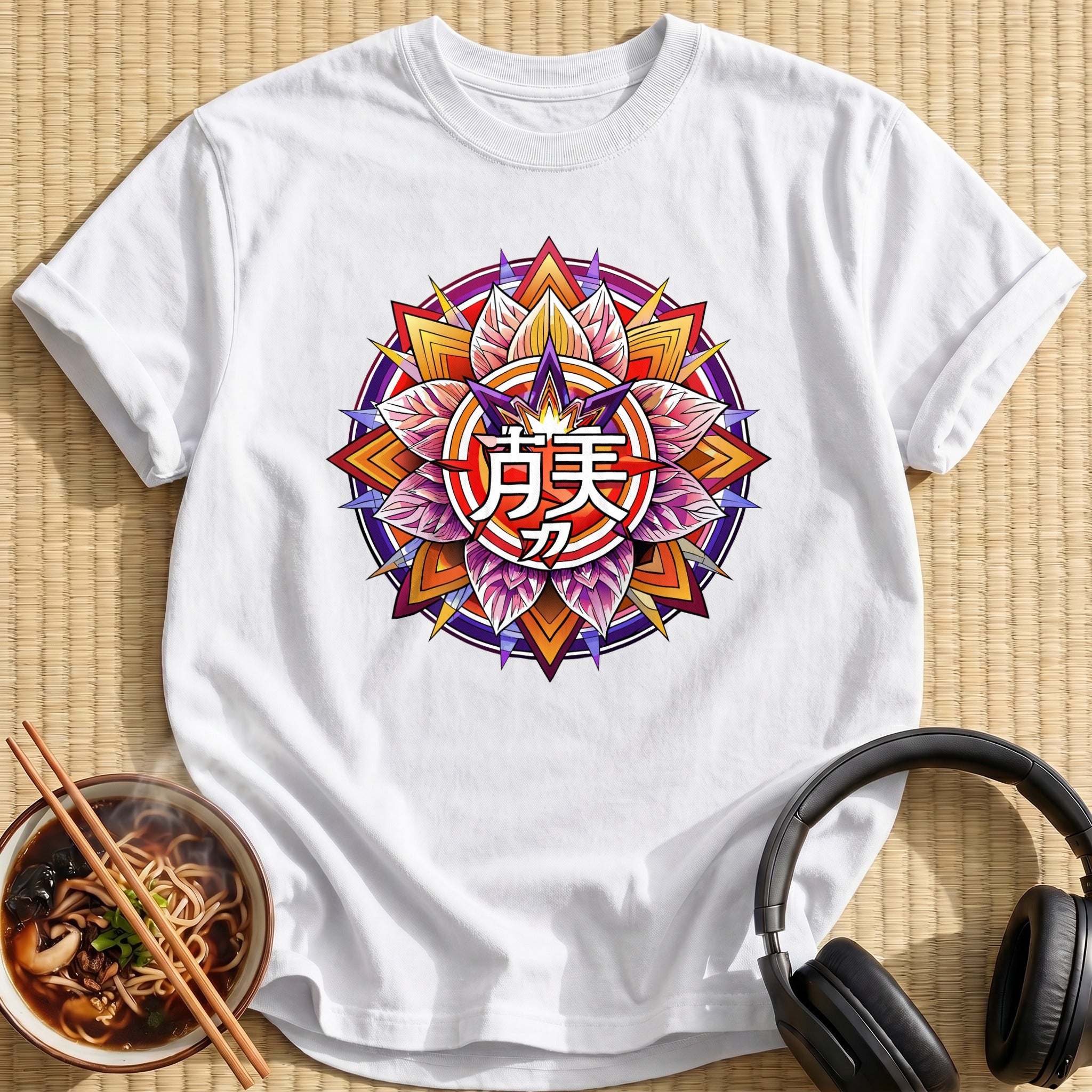Ornate Lotus Mandala Kanji Emblem - White