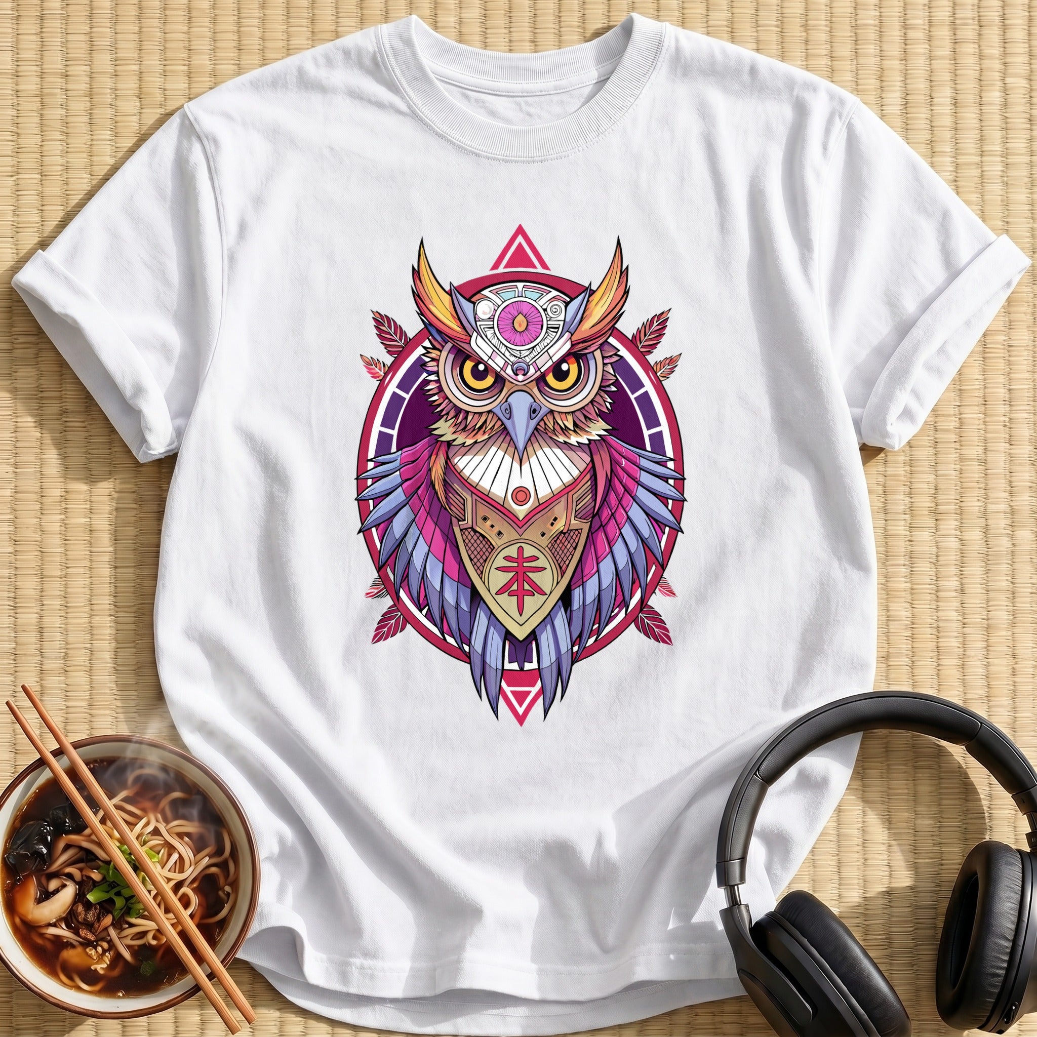 Ornate Mechanical Owl Mandala Portrait - White