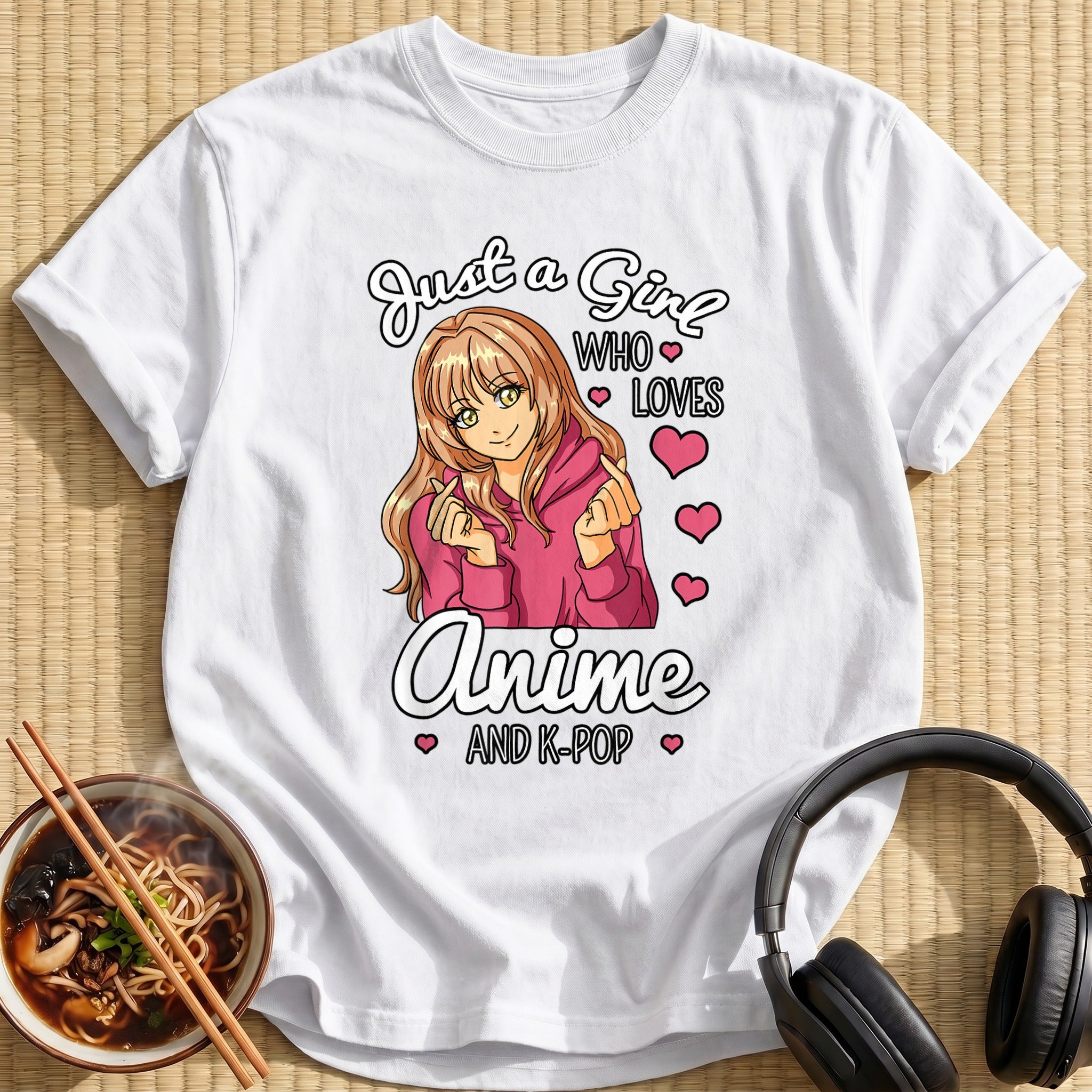 Pink Hoodie Girl Kpop Finger Hearts - White
