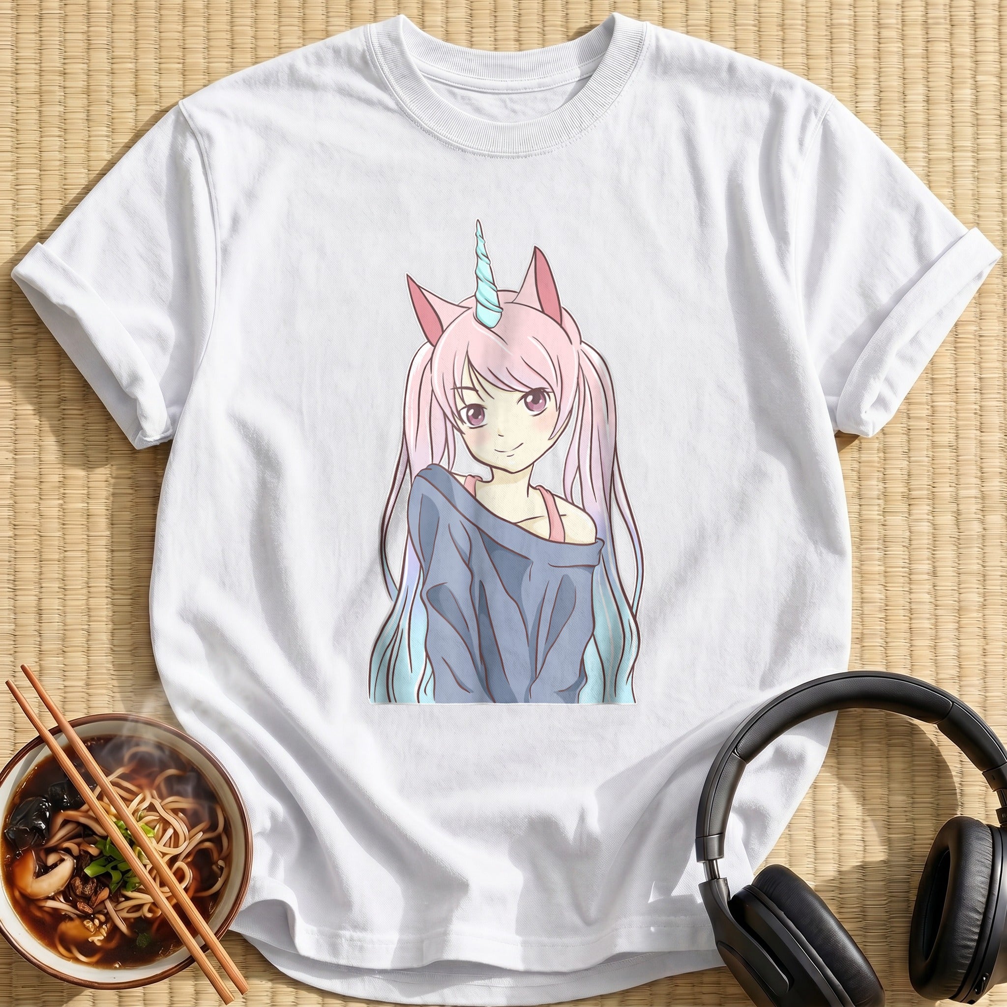 Pink Unicorn Horn Anime Girl - White