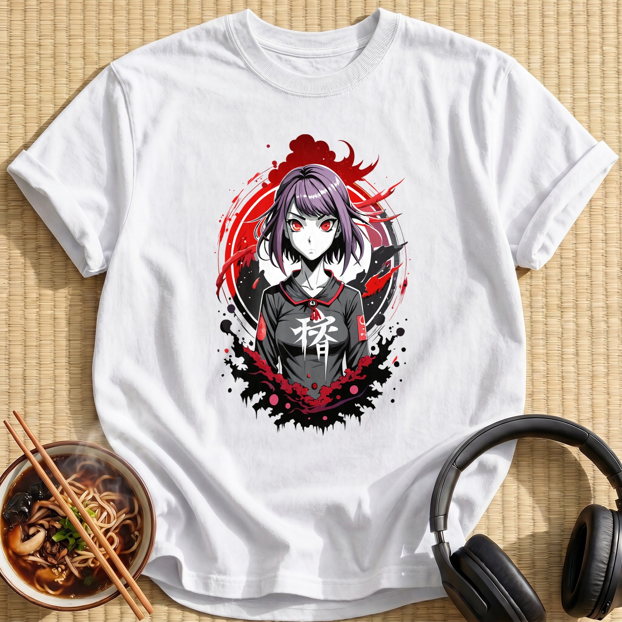 Purple Hair Red Eyes Girl - White