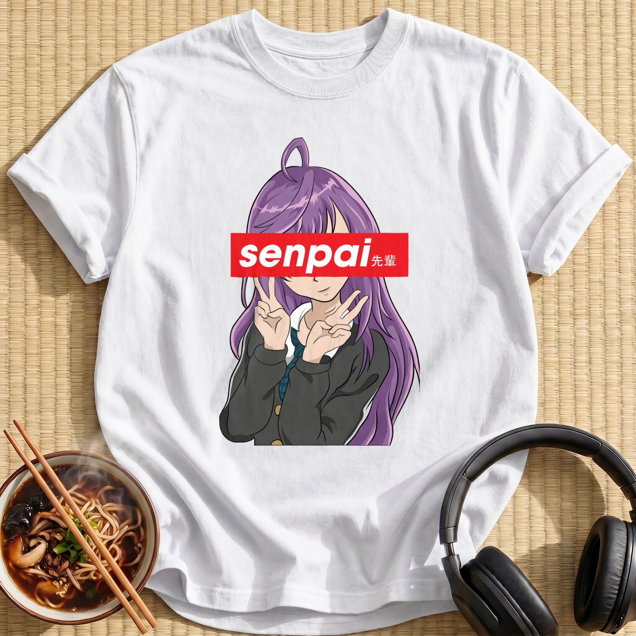 Purple Haired Senpai Peace Sign Girl - White