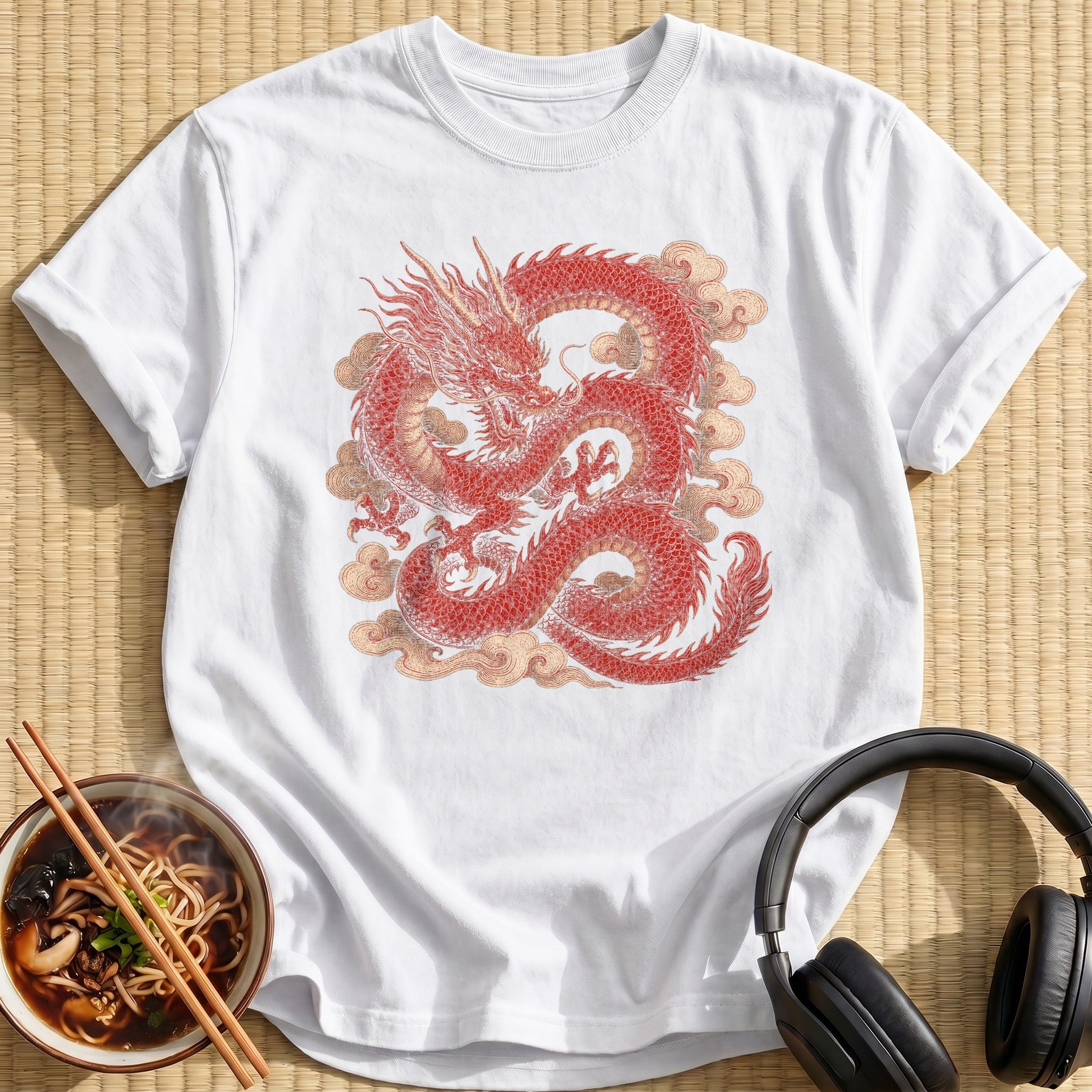 Red Chinese Dragon Cloud Swirls