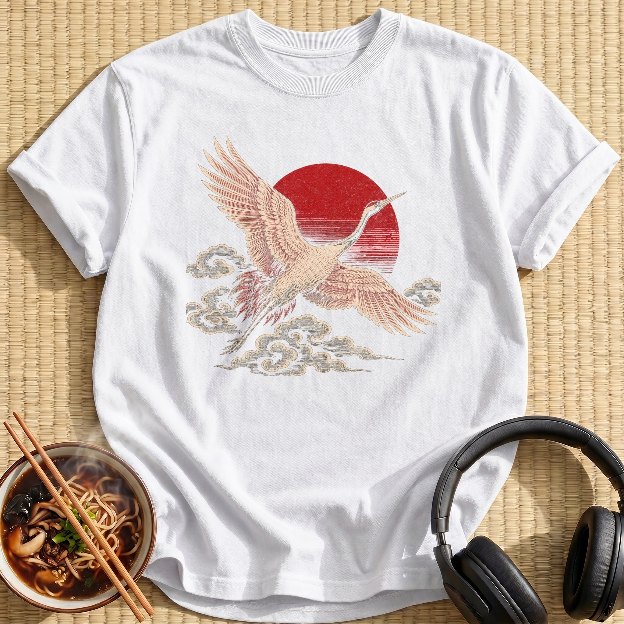 Red Crowned Crane Rising Sun