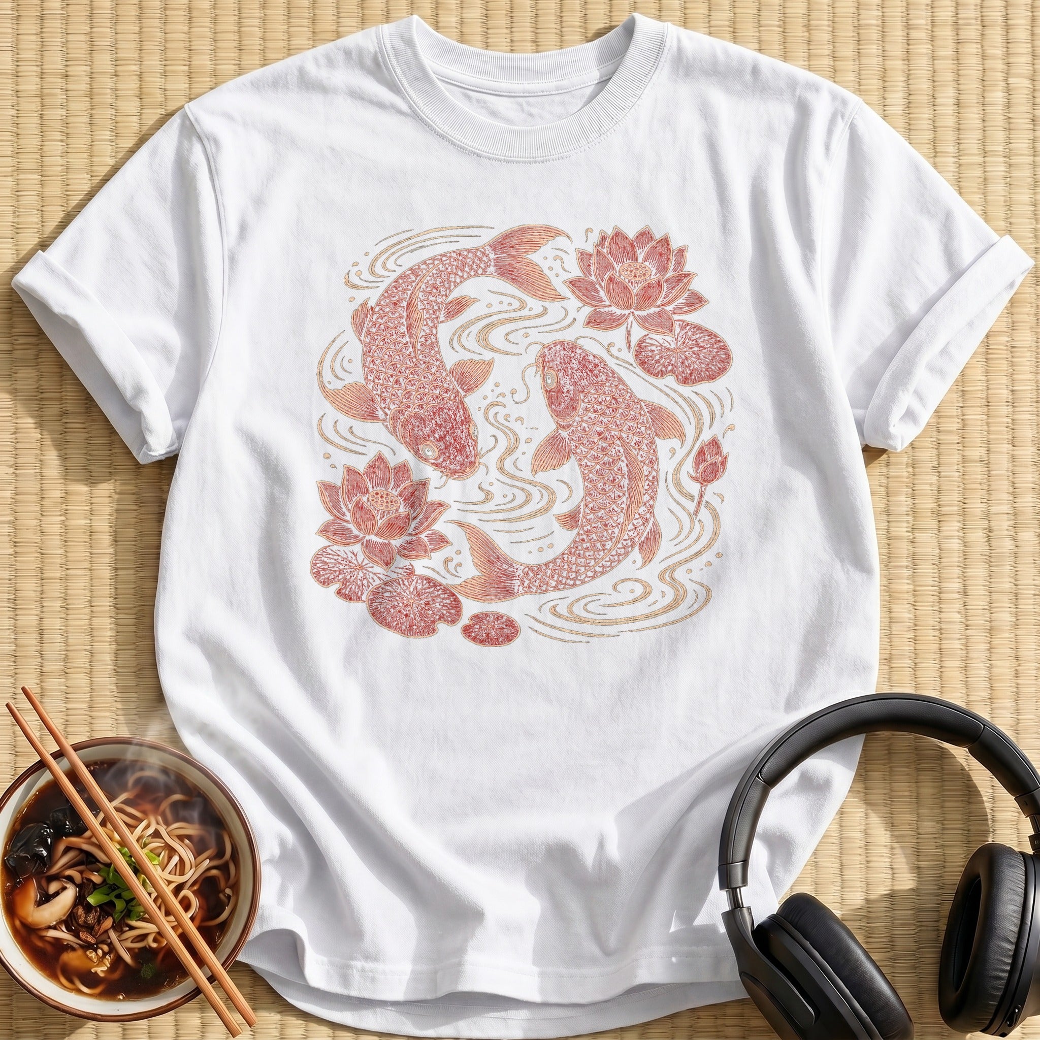 Red Koi Fish Lotus Flowers
