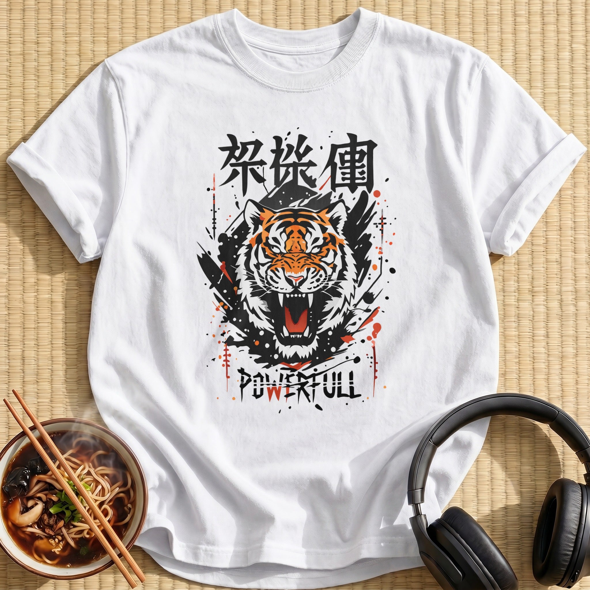 Roaring Powerful Tiger Head Kanji - White