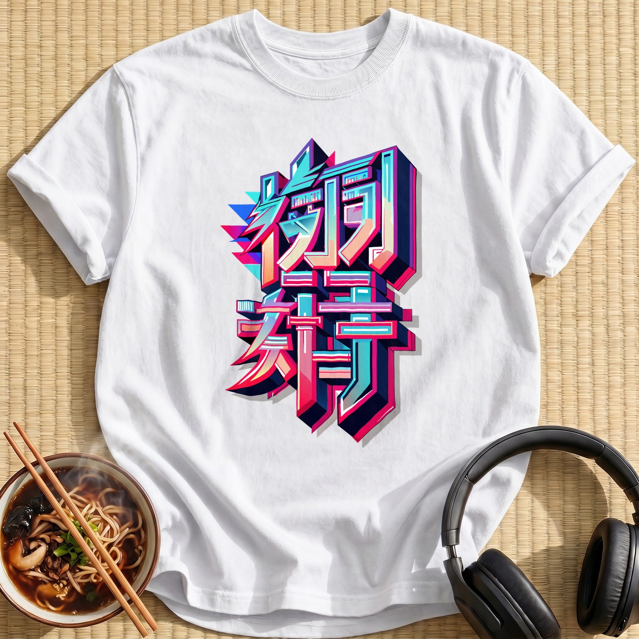 Sharp Neon Chrome Japanese Lettering - White