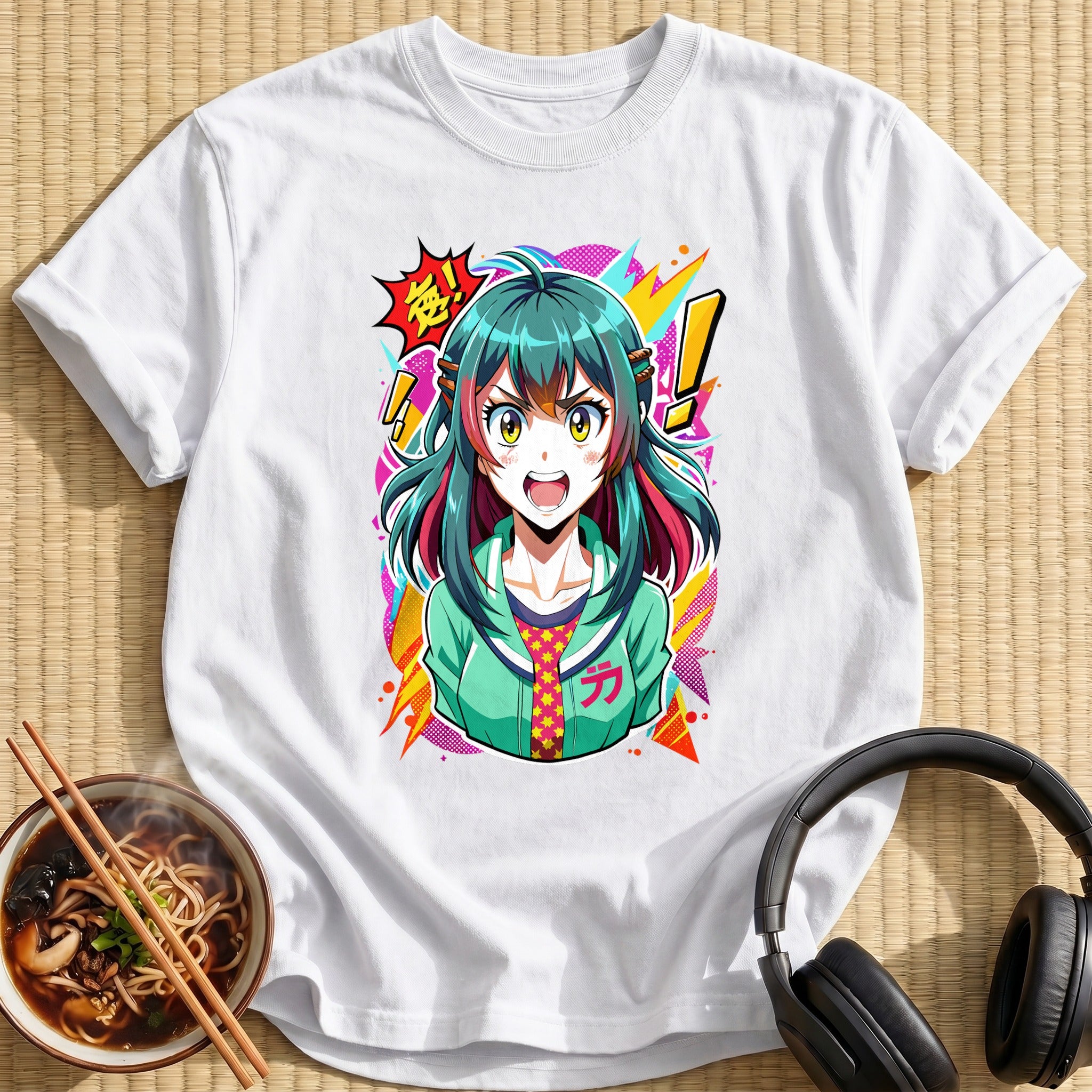 Shouting Teal Haired Anime Girl - White