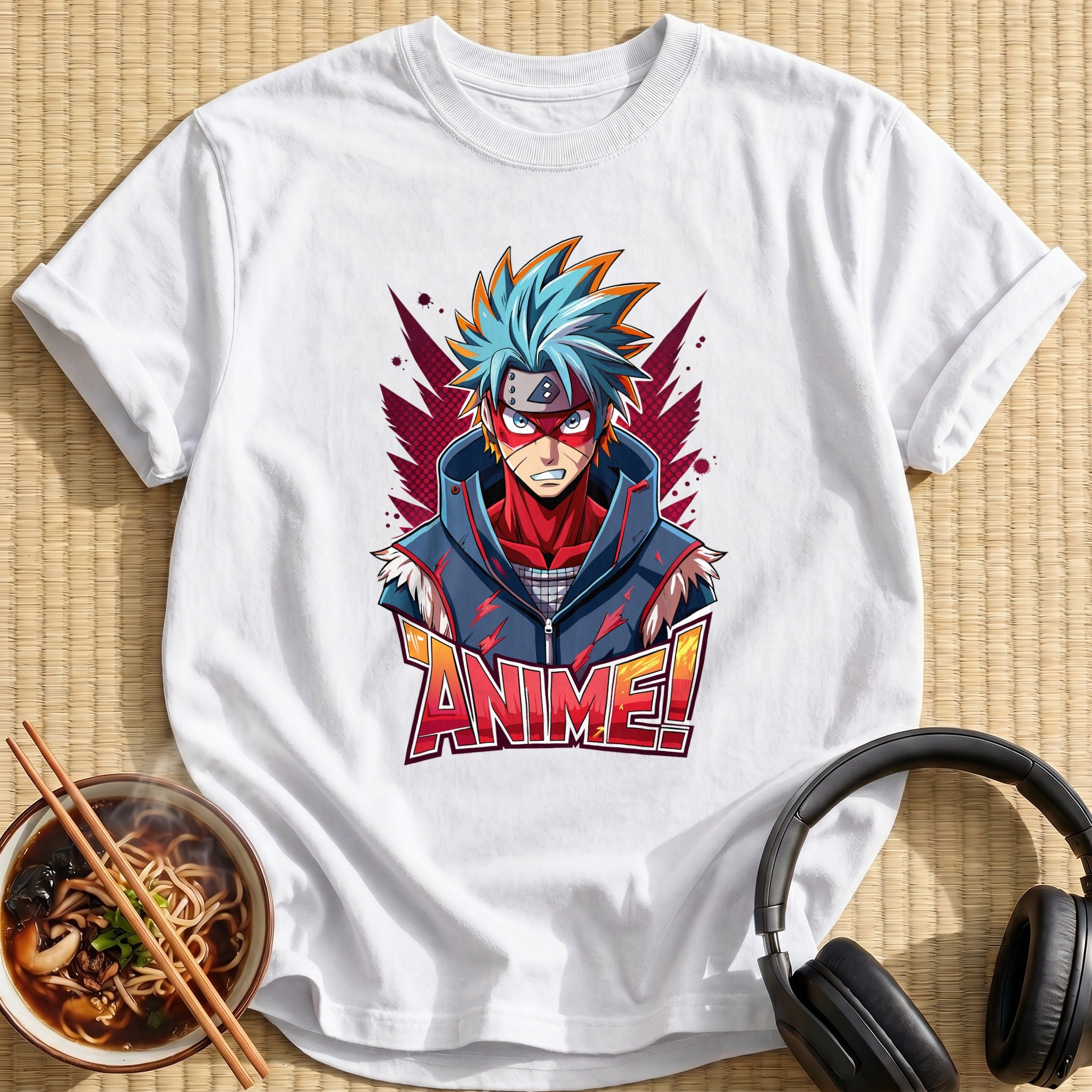Spiky Blue Haired Anime Hero - White