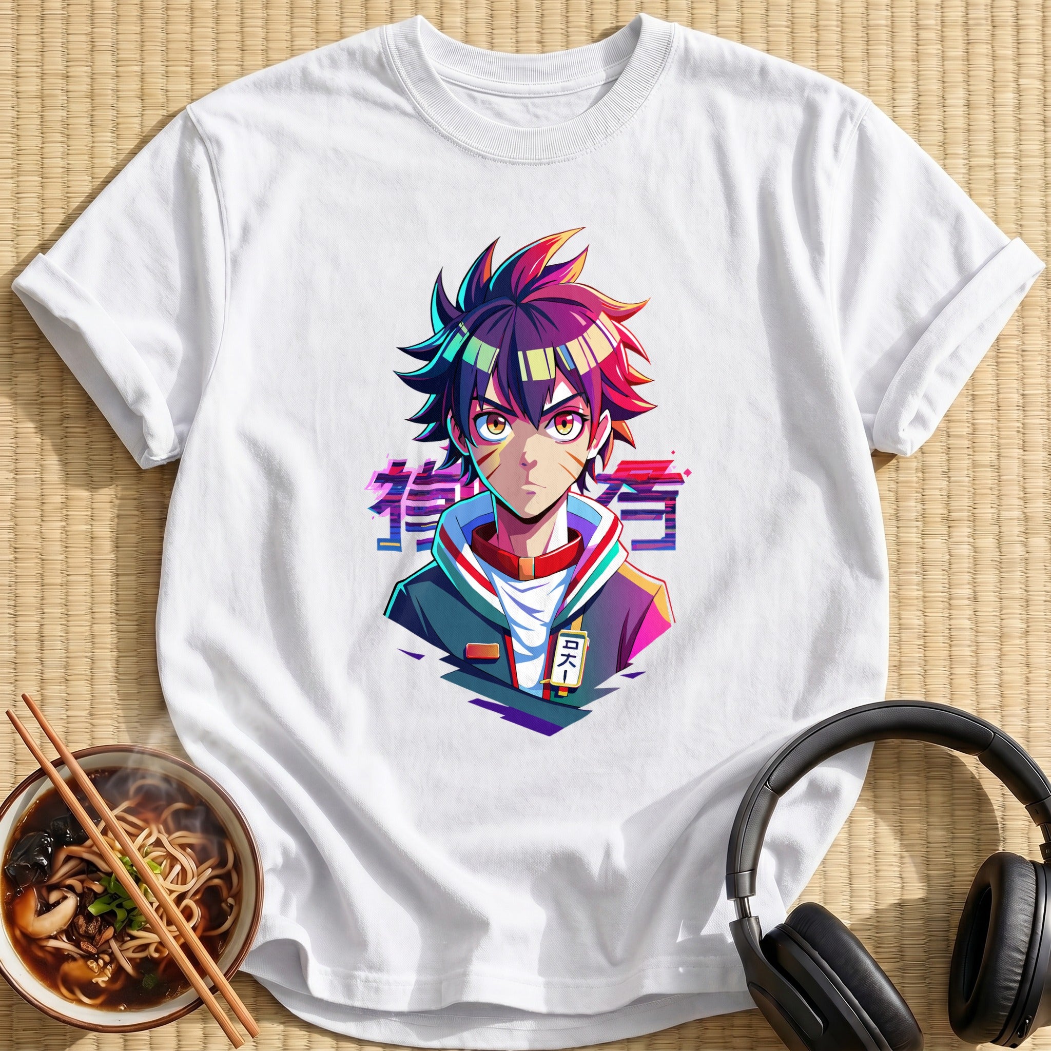 Spiky Haired Anime Boy Portrait - White