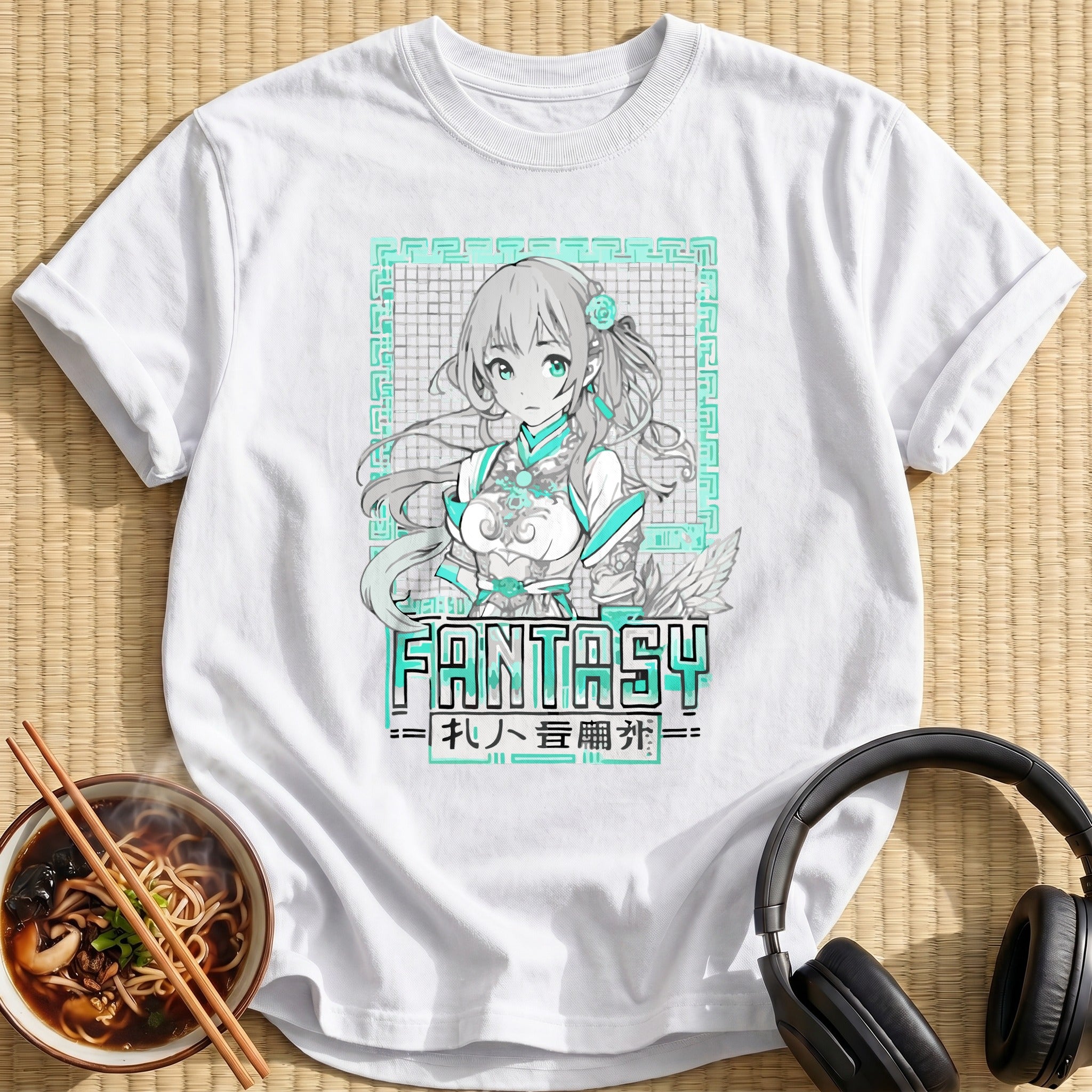 Teal Fantasy Anime Maiden Portrait - White