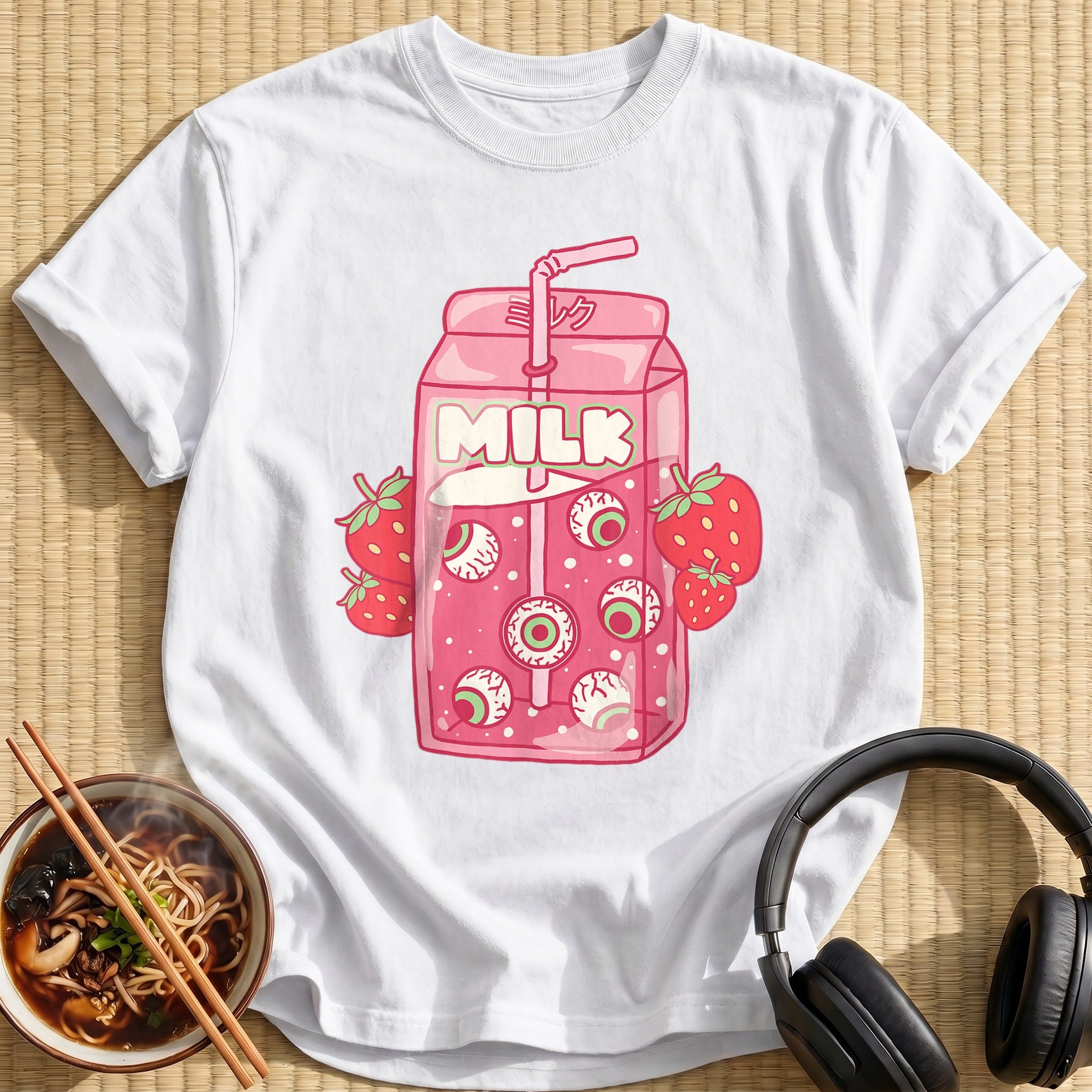 Weirdcore Strawberry Eyeball Milk Carton - White