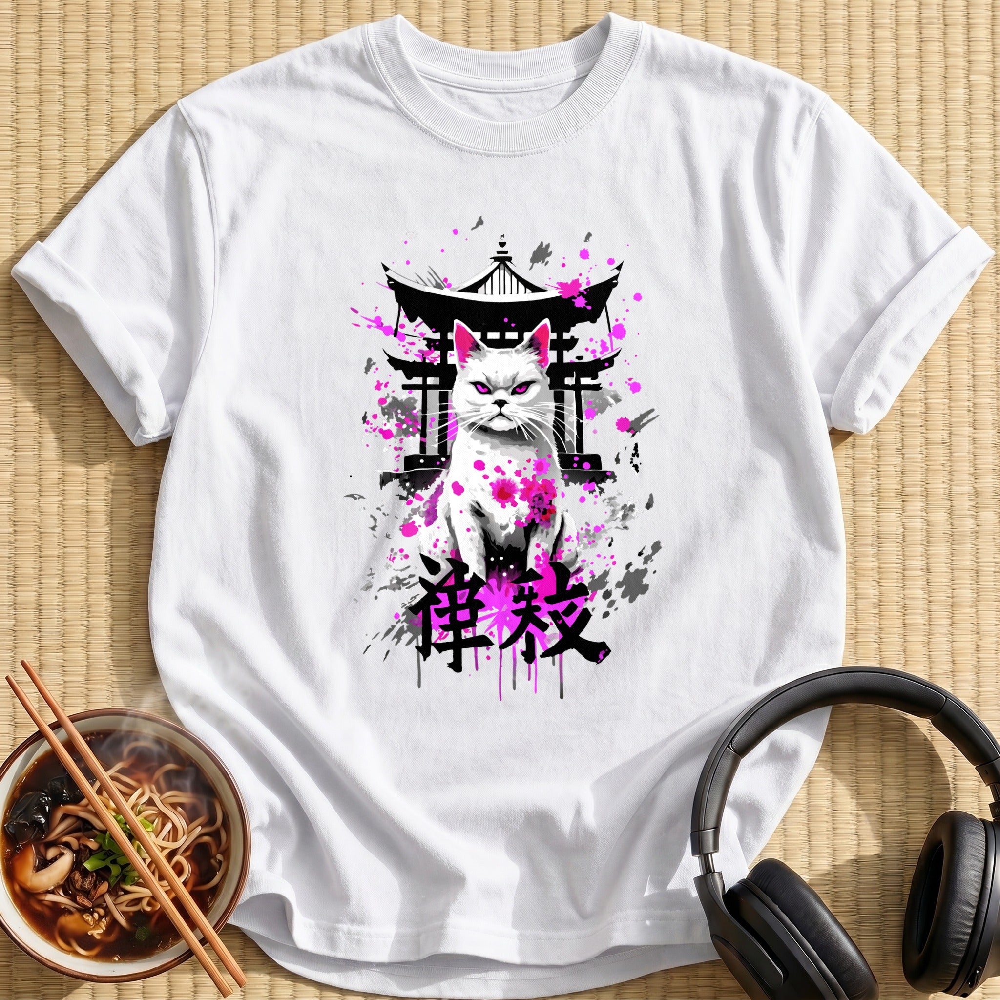 White Cat Pink Splatter Shrine - White